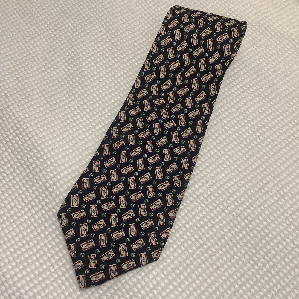 Vintage Britches of Georgetowne Navy Blue Abstract Geometric Silk Tie